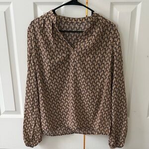 SHEIN Black and Tan Geometric Blouse